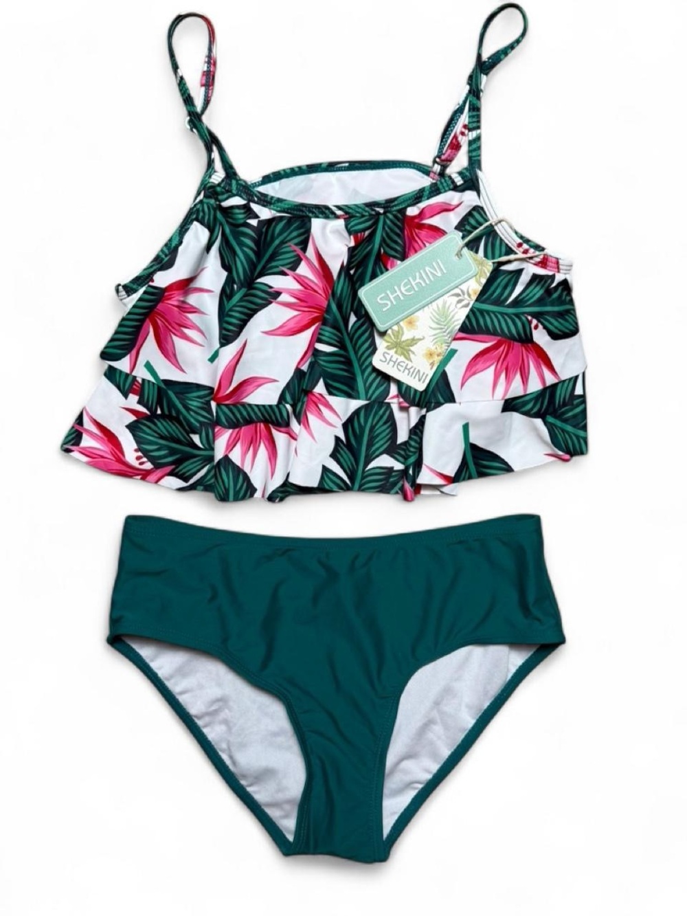 Girls' Teal Floral Ruffle Tankini Swim Set - NWT 12 years
